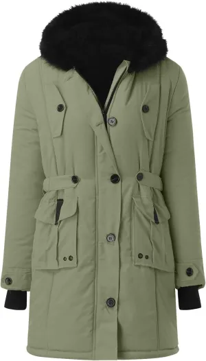cooki Winter Coats for Women Fleece Lined Puffer Coat Women Long Down Coat Warm Parkas Fur Hooded Outwear Drawstring Overcoat