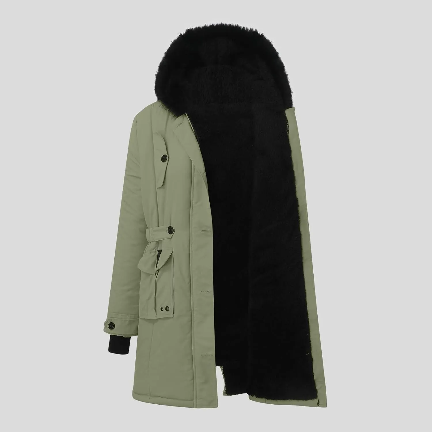cooki Winter Coats for Women Fleece Lined Puffer Coat Women Long Down Coat Warm Parkas Fur Hooded Outwear Drawstring Overcoat