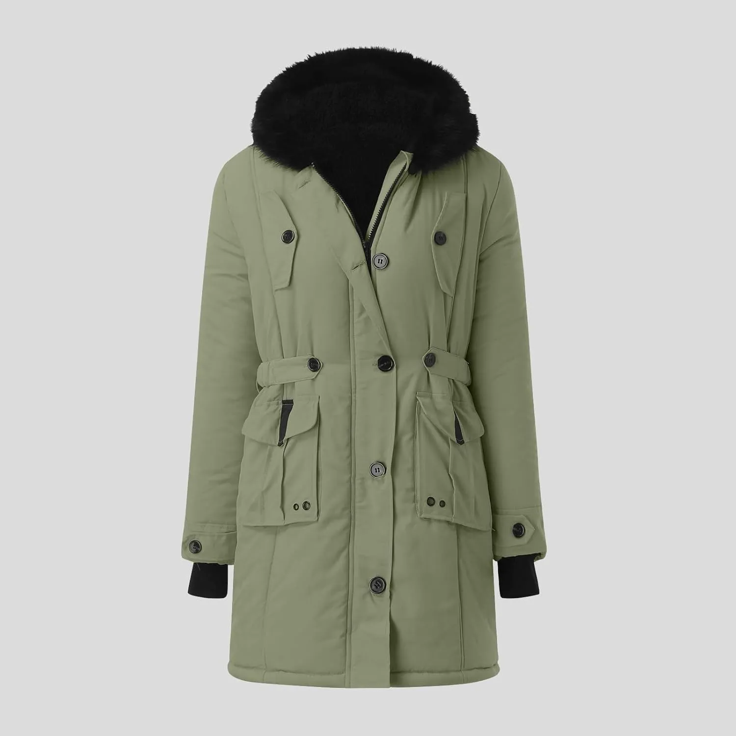 cooki Winter Coats for Women Fleece Lined Puffer Coat Women Long Down Coat Warm Parkas Fur Hooded Outwear Drawstring Overcoat