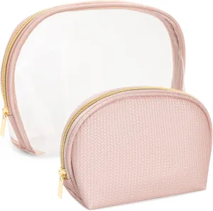 Cosmetic Bag for Women, Travel Makeup Bags 2 Pack, Waterproof Protable Toiletry Pouch Purse with Zipper, Clear Make up Organizer Case for Skincare Toiletries Accessories(Pink)