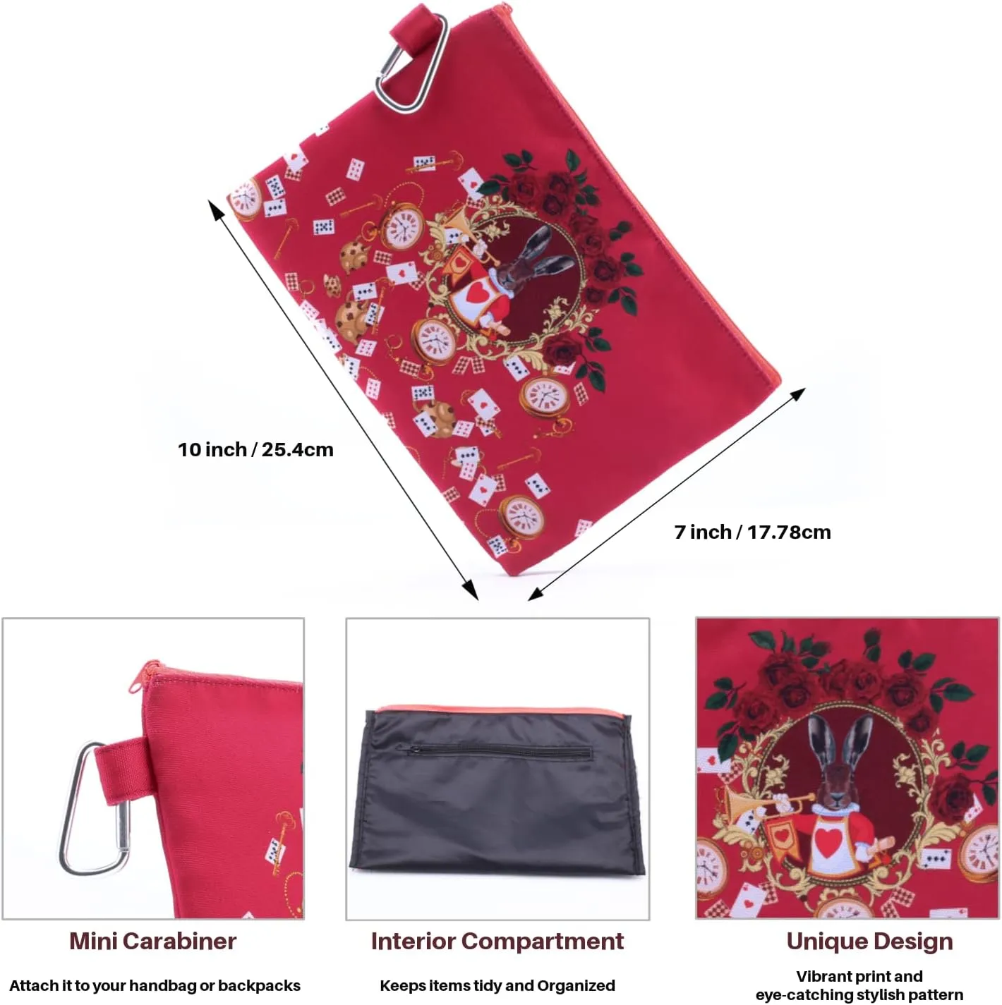 CowCow Cosmetic Organizer Alice Rabbit Red Canvas Cosmetic Bag