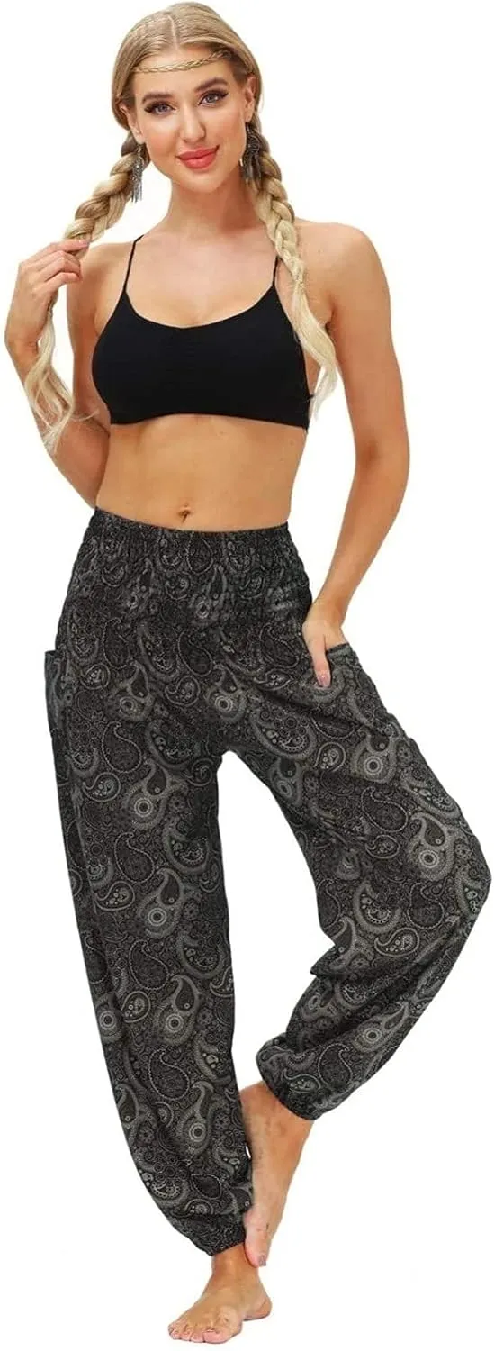 CRMY Women's Pant Long Harem Pants Slip-on Pants Beach Pants Summer Pants Flower Leisure Pants