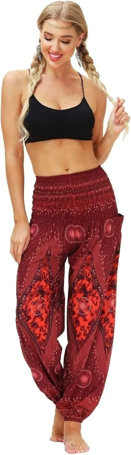 CRMY Women's Pant Long Harem Pants Slip-on Pants Beach Pants Summer Pants Flower Leisure Pants