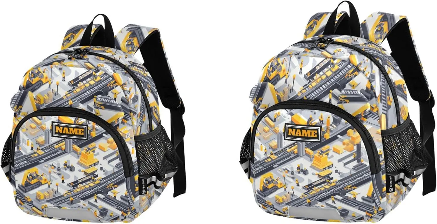 Custom Cute Ears Fun Kids Backpack Leash Cool Girls Anti-Lost Personalized Daycare Bag For Toddle with Reflective Strip S Construction Scene Build A Railway Grader