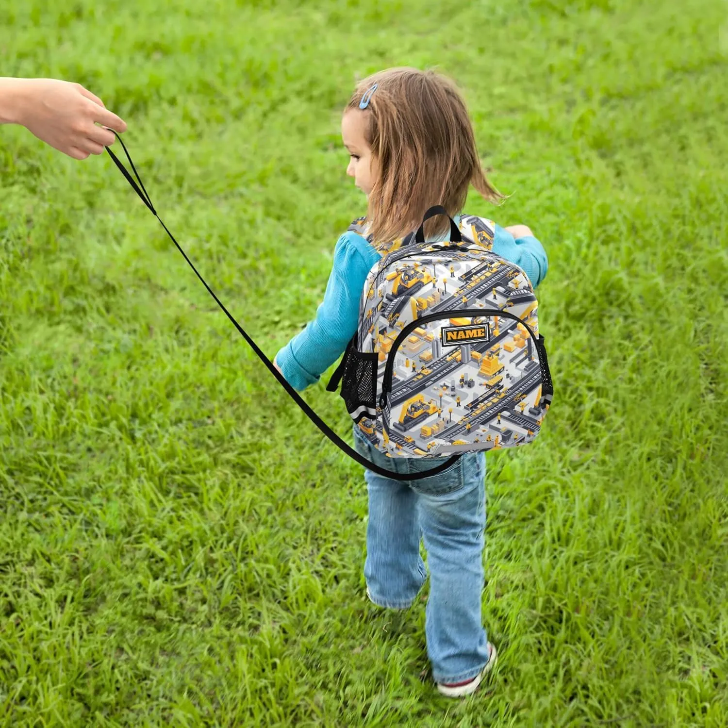 Custom Cute Ears Fun Kids Backpack Leash Cool Girls Anti-Lost Personalized Daycare Bag For Toddle with Reflective Strip S Construction Scene Build A Railway Grader