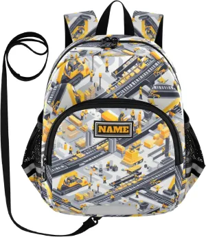 Custom Cute Ears Fun Kids Backpack Leash Cool Girls Anti-Lost Personalized Daycare Bag For Toddle with Reflective Strip S Construction Scene Build A Railway Grader