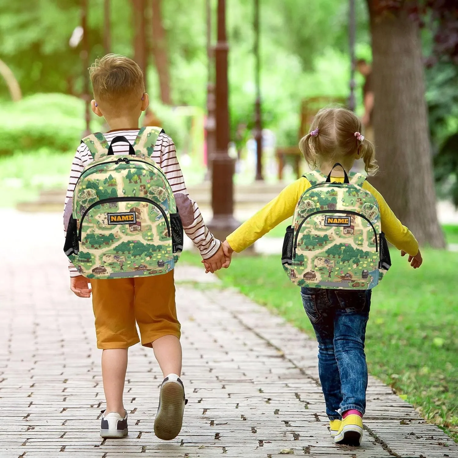 Custom Cute Ears School Kid Backpack Leash Boys Girls Anti-Lost Personalized School Bag For Toddlers with Reflective Strip S Vintage Game Map