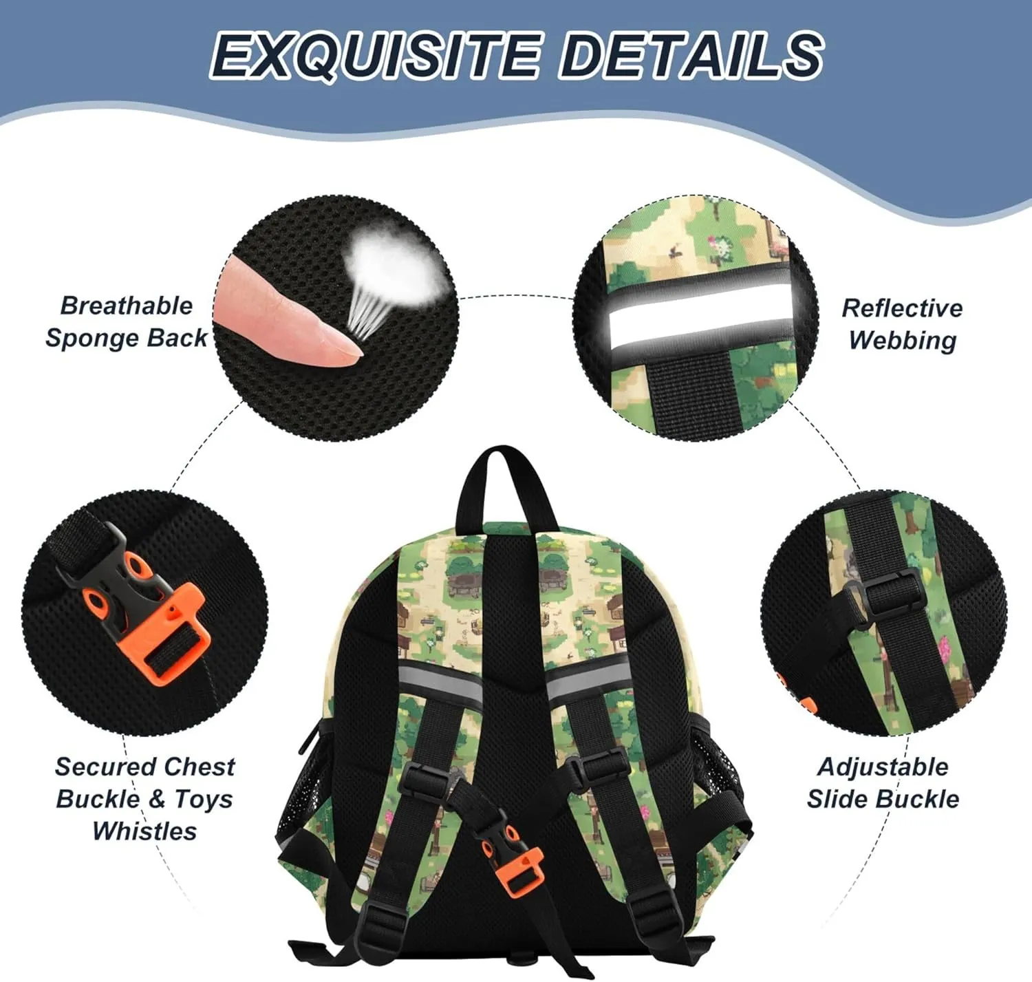 Custom Cute Ears School Kid Backpack Leash Boys Girls Anti-Lost Personalized School Bag For Toddlers with Reflective Strip S Vintage Game Map