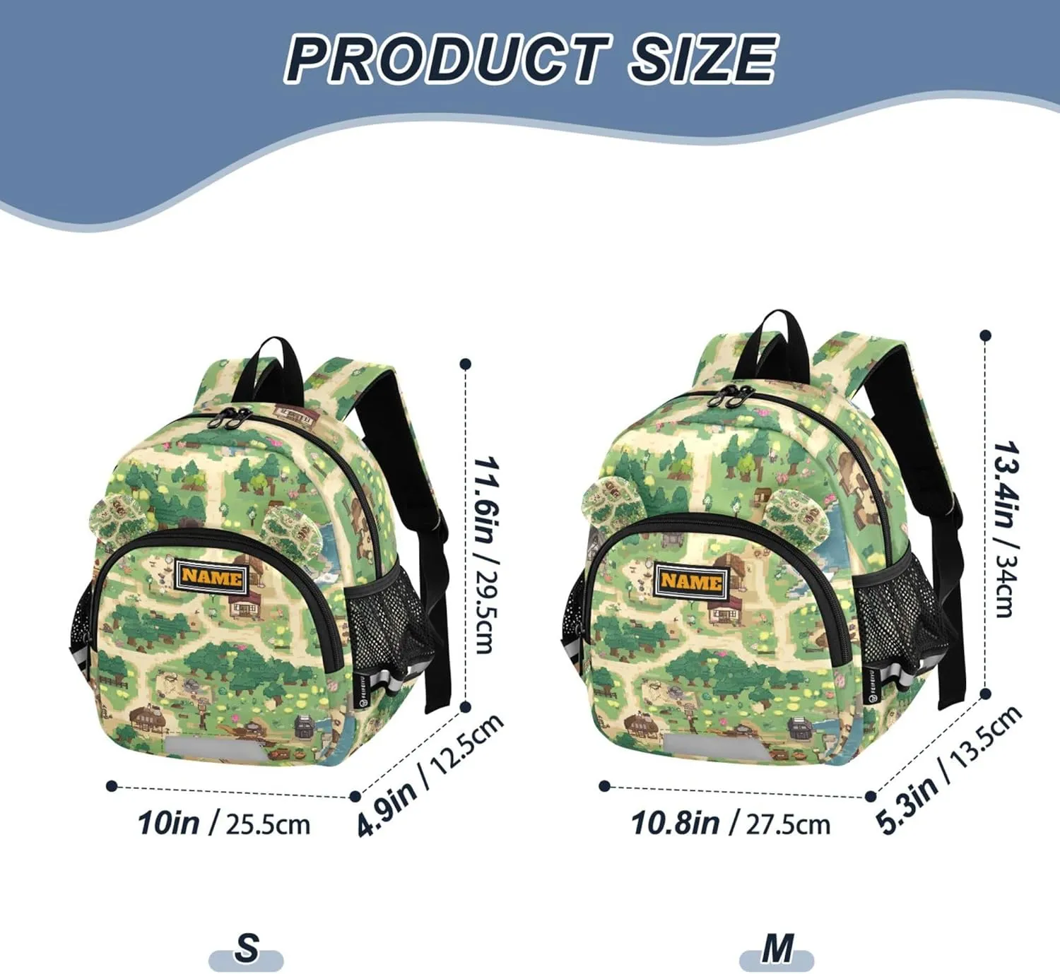 Custom Cute Ears School Kid Backpack Leash Boys Girls Anti-Lost Personalized School Bag For Toddlers with Reflective Strip S Vintage Game Map