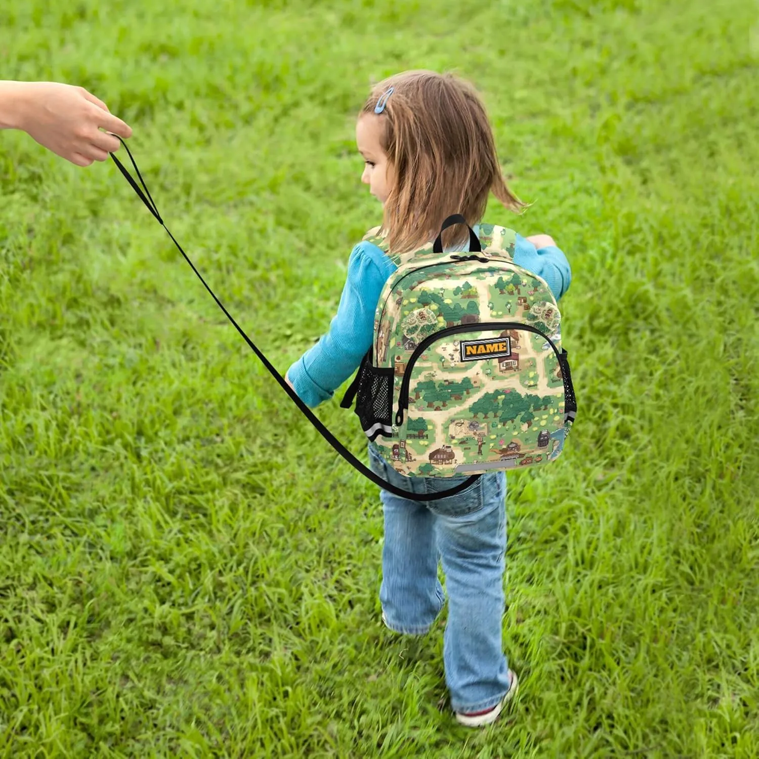 Custom Cute Ears School Kid Backpack Leash Boys Girls Anti-Lost Personalized School Bag For Toddlers with Reflective Strip S Vintage Game Map