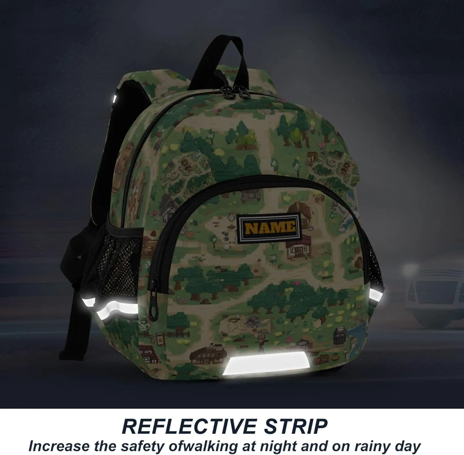 Custom Cute Ears School Kid Backpack Leash Boys Girls Anti-Lost Personalized School Bag For Toddlers with Reflective Strip S Vintage Game Map