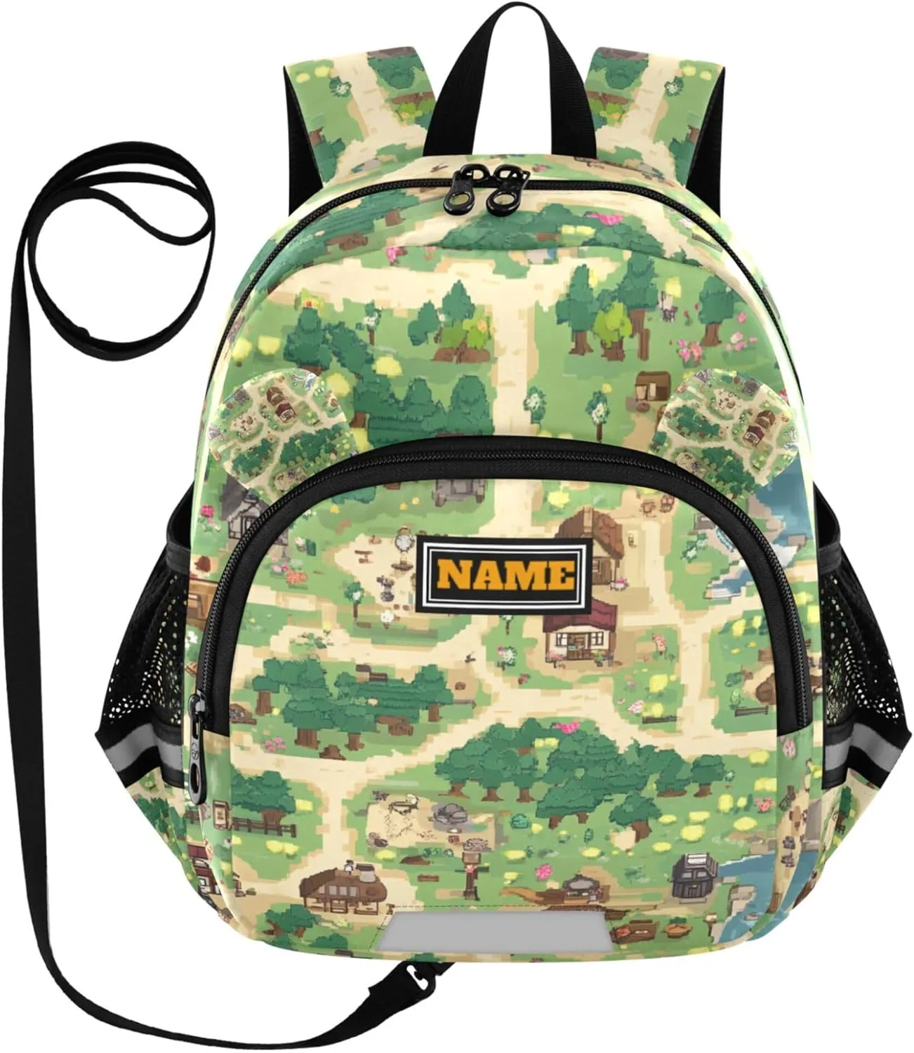 Custom Cute Ears School Kid Backpack Leash Boys Girls Anti-Lost Personalized School Bag For Toddlers with Reflective Strip S Vintage Game Map