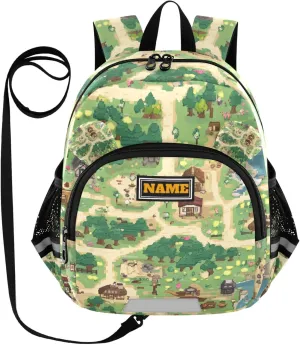 Custom Cute Ears School Kid Backpack Leash Boys Girls Anti-Lost Personalized School Bag For Toddlers with Reflective Strip S Vintage Game Map