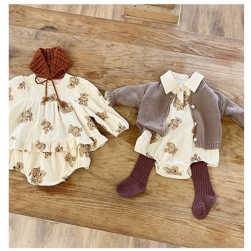 Cute Bear Print Girls' Set
