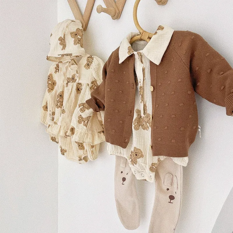 Cute Bear Print Girls' Set