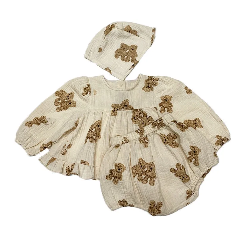 Cute Bear Print Girls' Set