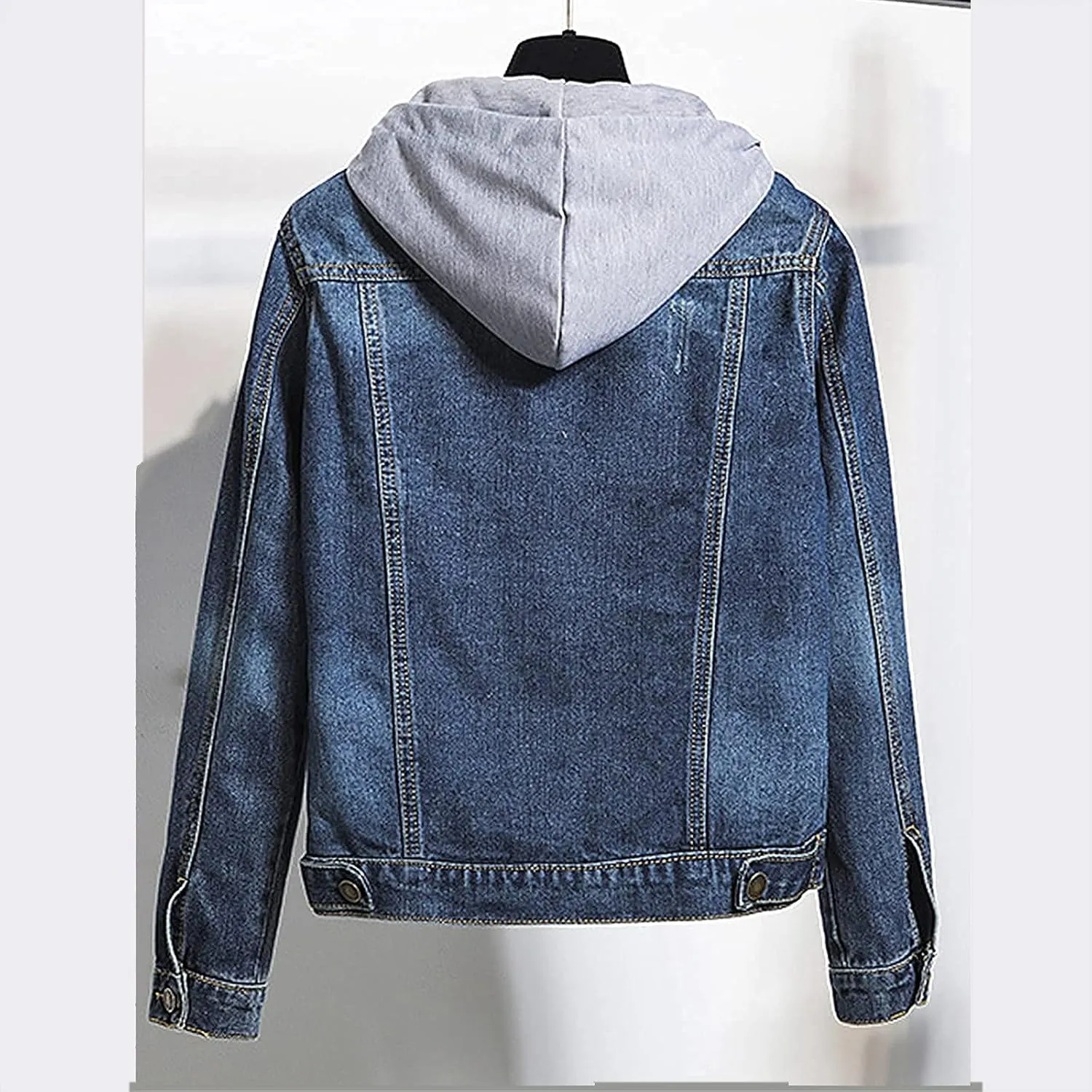 Denim Fleece Jacket for Women Long Sleeve Botton Up Plain Plush Coat with Pocket Winter Loose Fit Turn Down Collar Trendy