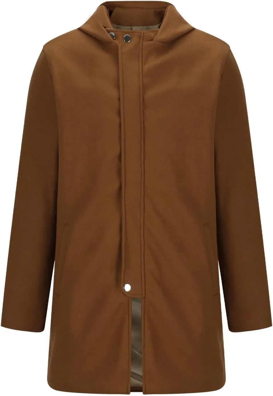 Dgoopd Hooded Trench Coat Men Wool Blend Coat Zip up Pea Coat Open Front Cardigan Casual Winter Coat Long Hoodie with Pockets