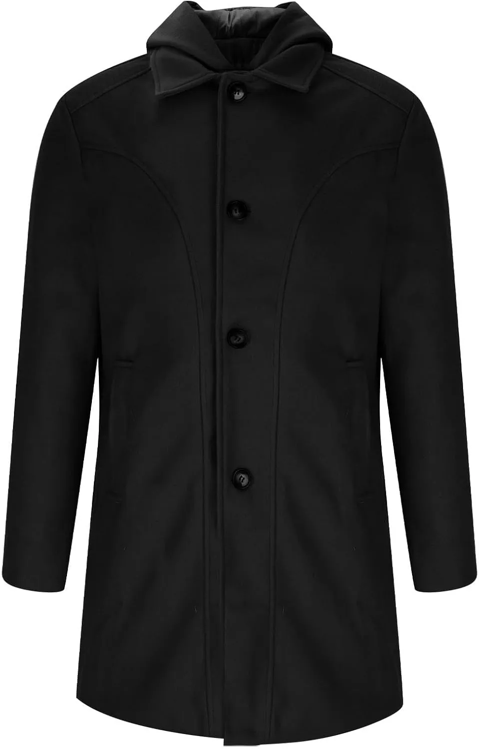 Dgoopd Hooded Trench Coat Men Wool Blend Coat Zip up Pea Coat Open Front Cardigan Casual Winter Coat Long Hoodie with Pockets