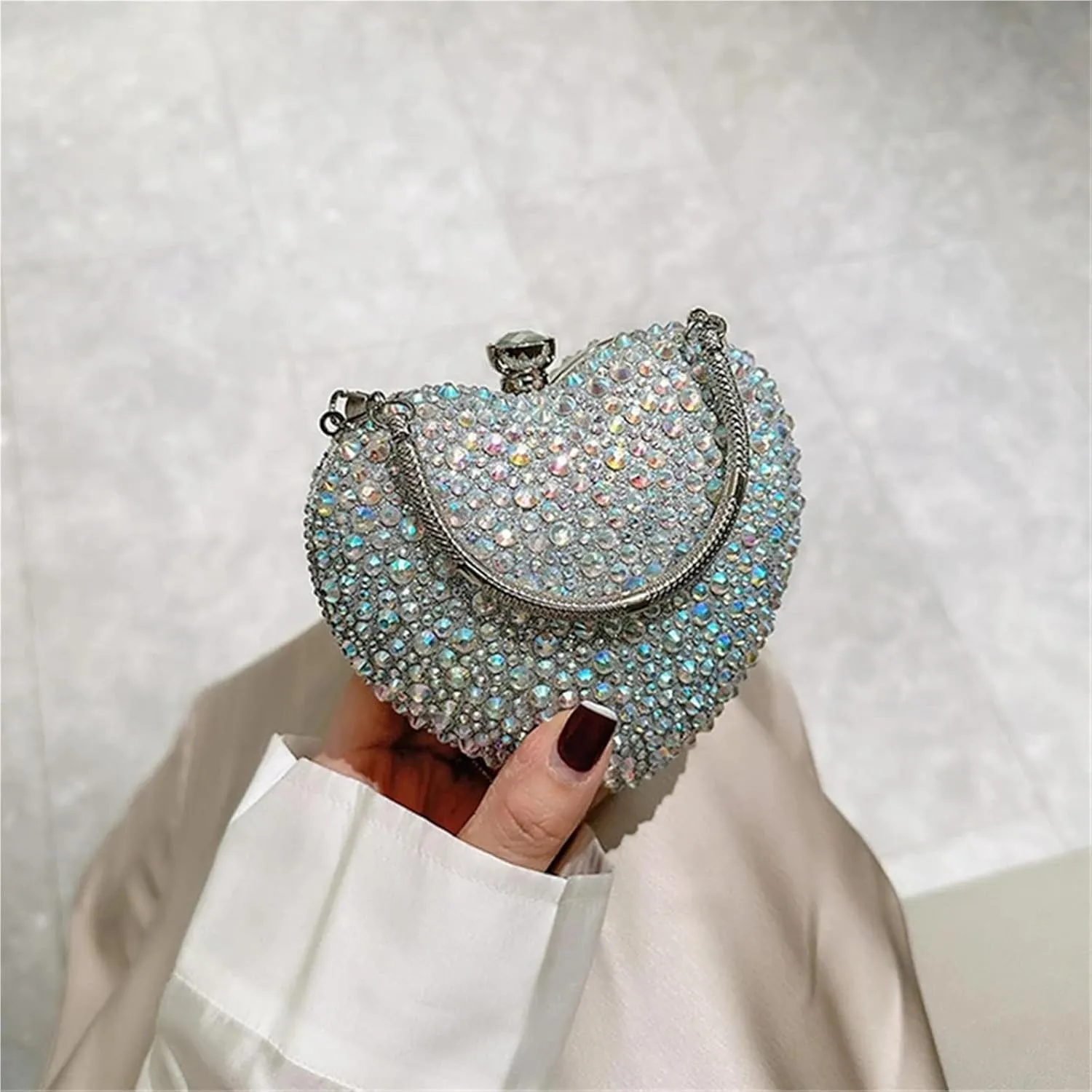 Diamond Inlay Heart Shape Crystal Clutch Purse Stones Evening Wedding Party Shoulder Bag