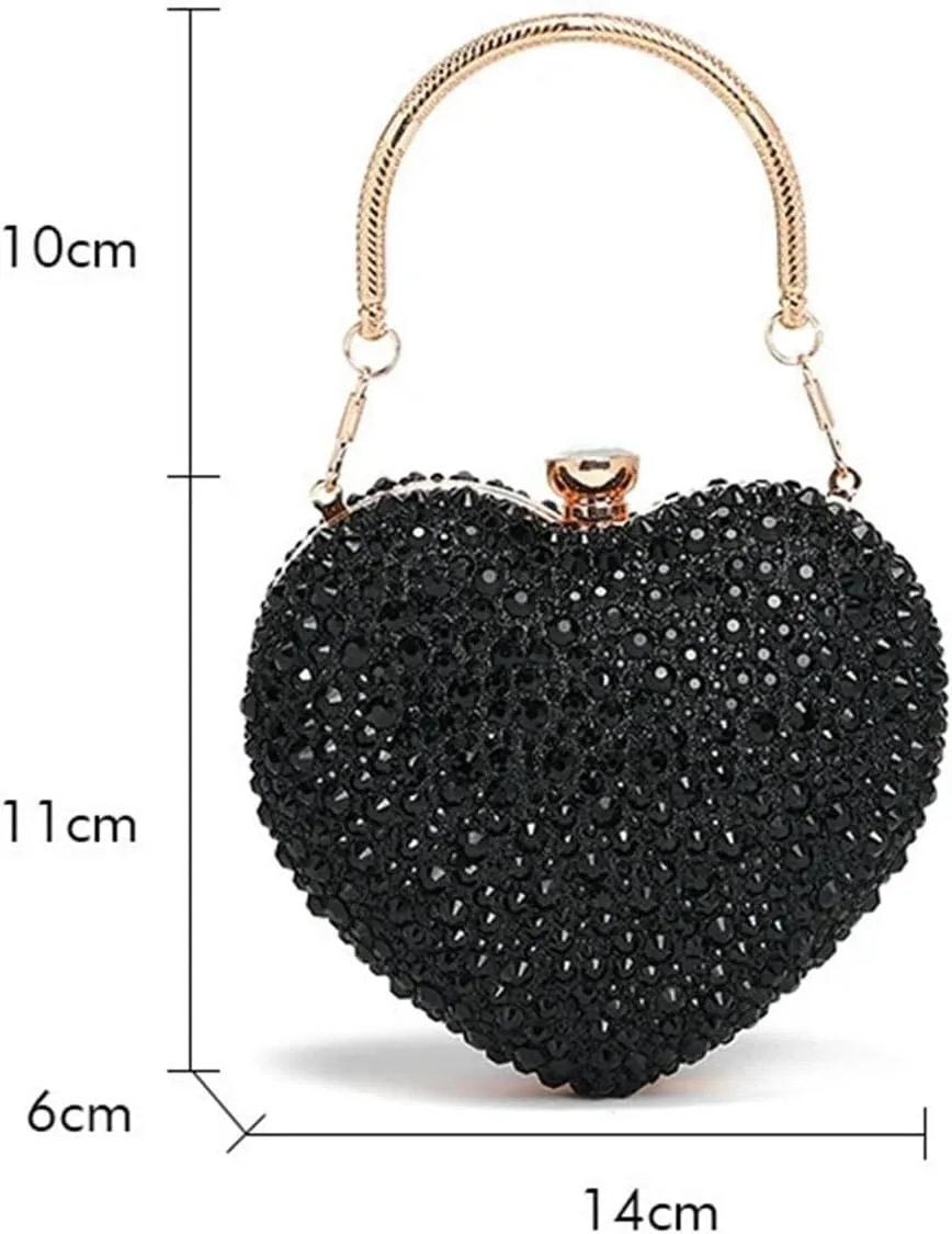 Diamond Inlay Heart Shape Crystal Clutch Purse Stones Evening Wedding Party Shoulder Bag