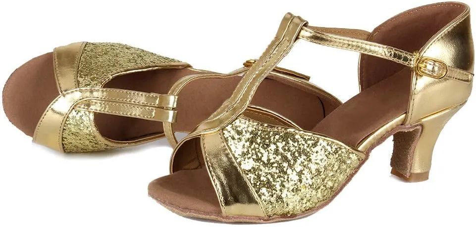 DKZSYIM Glitter Women Latin Dance Shoes Ballroom Salsa Tango Practice Performence Party Dancing Shoes,Model NU259