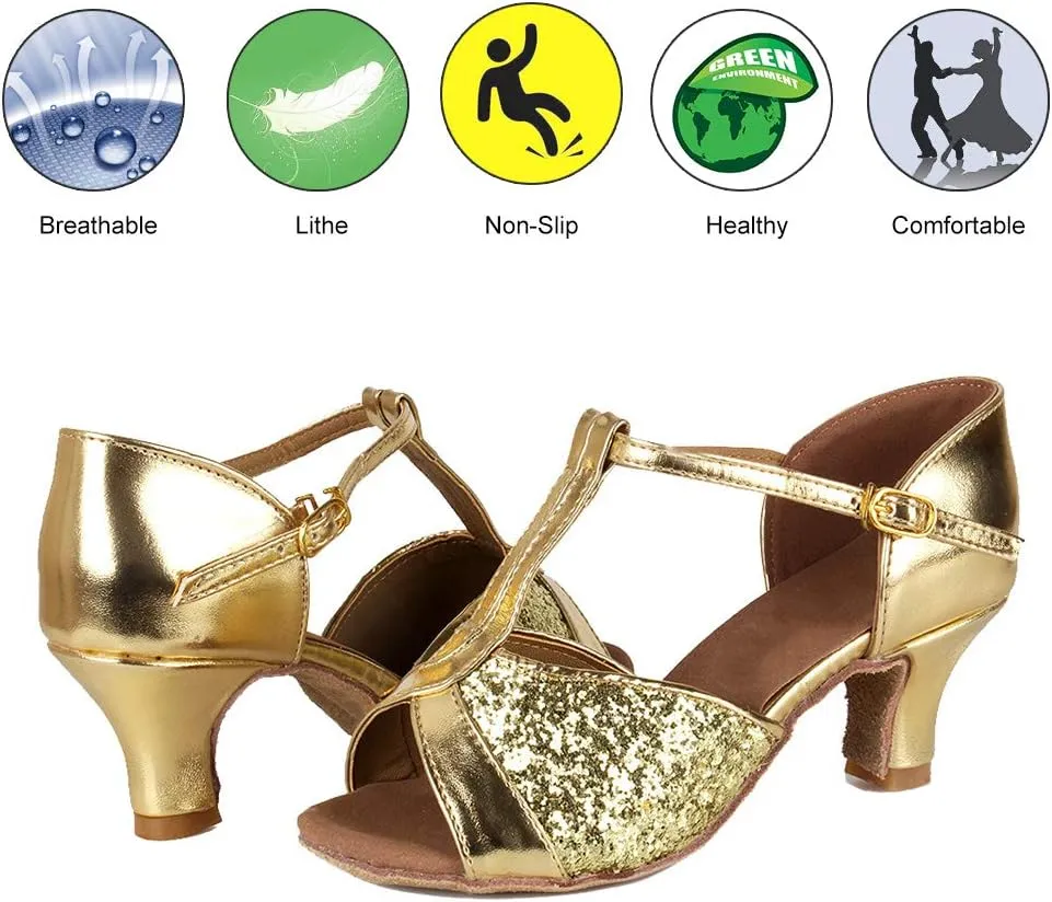 DKZSYIM Glitter Women Latin Dance Shoes Ballroom Salsa Tango Practice Performence Party Dancing Shoes,Model NU259
