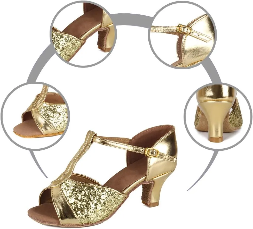 DKZSYIM Glitter Women Latin Dance Shoes Ballroom Salsa Tango Practice Performence Party Dancing Shoes,Model NU259