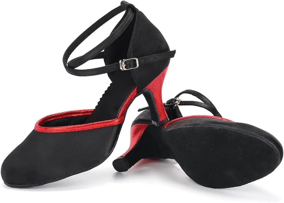 DKZSYIM Glitter Women Latin Dance Shoes Closed Toe Ballroom Tango Practice Performence Dancing Shoes,Model WX-MD
