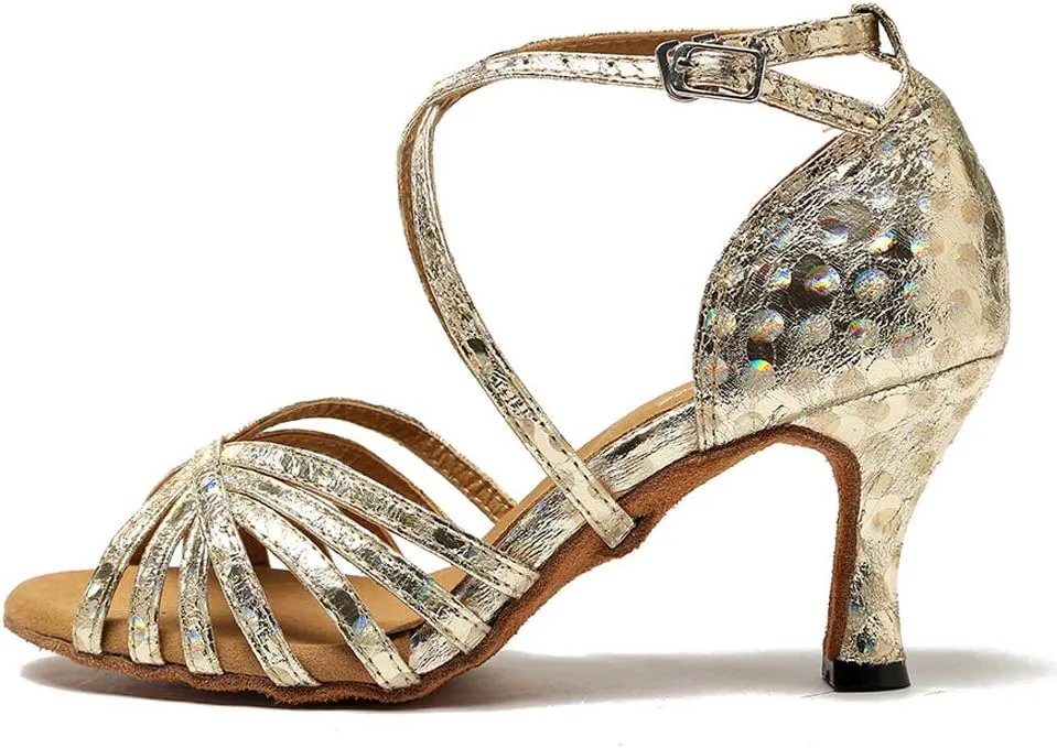 DKZSYIM Women's Latin Dance Shoes Ballroom Performance Glitter Dance Shoes,Model YCL226
