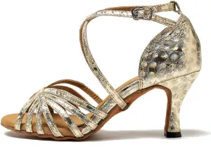 DKZSYIM Women's Latin Dance Shoes Ballroom Performance Glitter Dance Shoes,Model YCL226