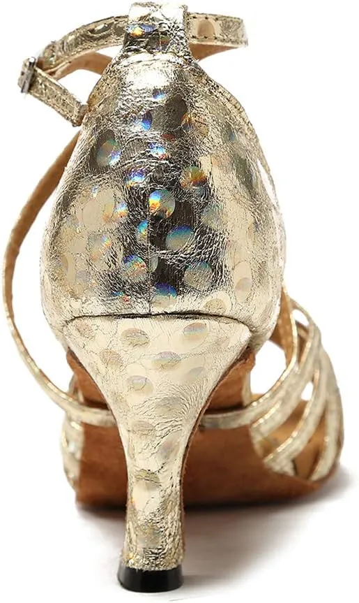 DKZSYIM Women's Latin Dance Shoes Ballroom Performance Glitter Dance Shoes,Model YCL226