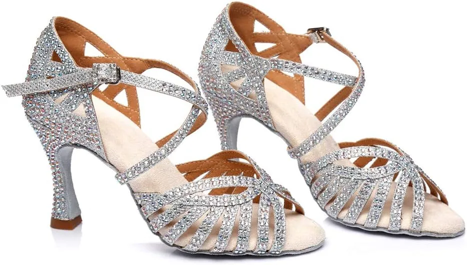 DKZSYIM Women's Latin Dance Shoes Ballroom Suede Sole Shoes Wedding Performance Dance Shoe,Model YCL397