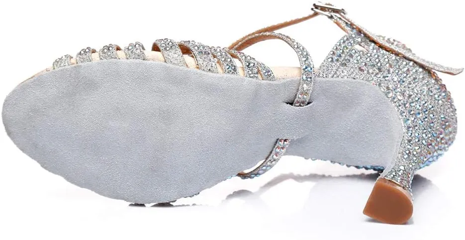 DKZSYIM Women's Latin Dance Shoes Ballroom Suede Sole Shoes Wedding Performance Dance Shoe,Model YCL397