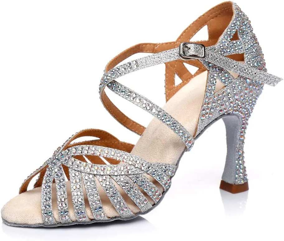 DKZSYIM Women's Latin Dance Shoes Ballroom Suede Sole Shoes Wedding Performance Dance Shoe,Model YCL397