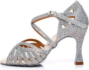 DKZSYIM Women's Latin Dance Shoes Ballroom Suede Sole Shoes Wedding Performance Dance Shoe,Model YCL397