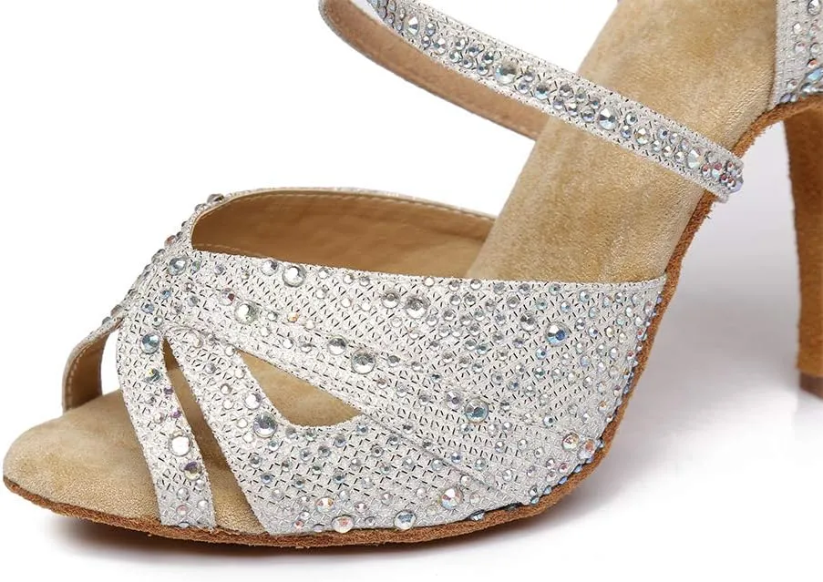 DKZSYIM Women's Latin Dance Shoes Rhinestone Dance Shoes, Wedding Dancing Shoes Model YCL390