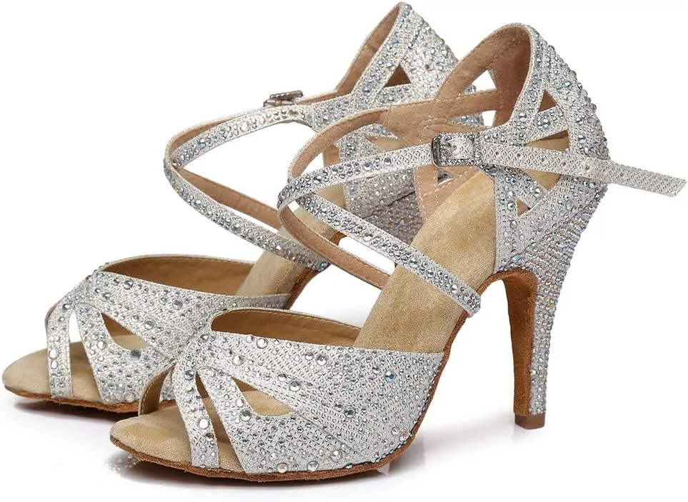 DKZSYIM Women's Latin Dance Shoes Rhinestone Dance Shoes, Wedding Dancing Shoes Model YCL390