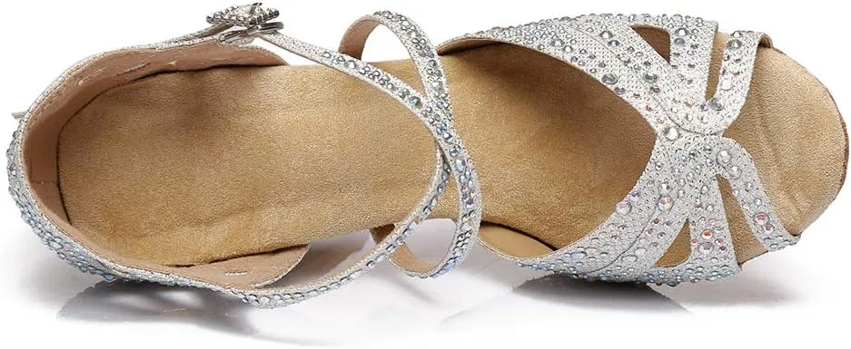 DKZSYIM Women's Latin Dance Shoes Rhinestone Dance Shoes, Wedding Dancing Shoes Model YCL390