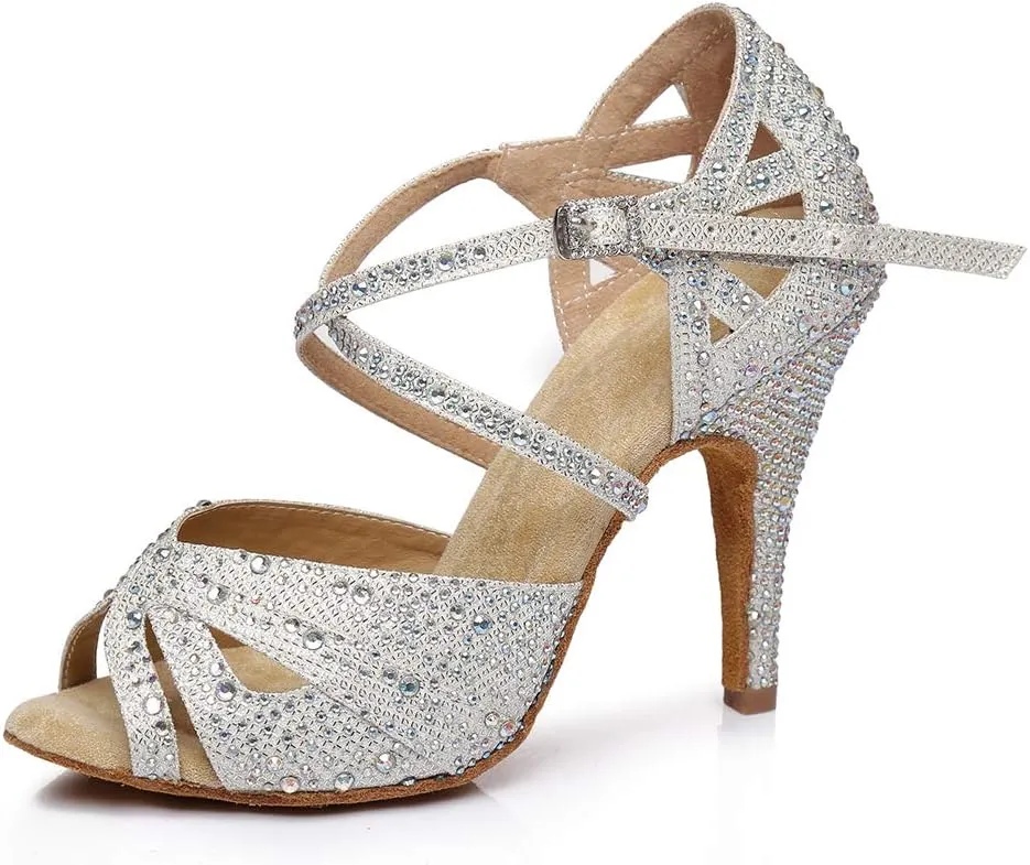 DKZSYIM Women's Latin Dance Shoes Rhinestone Dance Shoes, Wedding Dancing Shoes Model YCL390