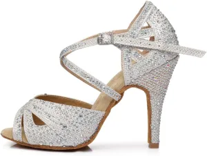 DKZSYIM Women's Latin Dance Shoes Rhinestone Dance Shoes, Wedding Dancing Shoes Model YCL390