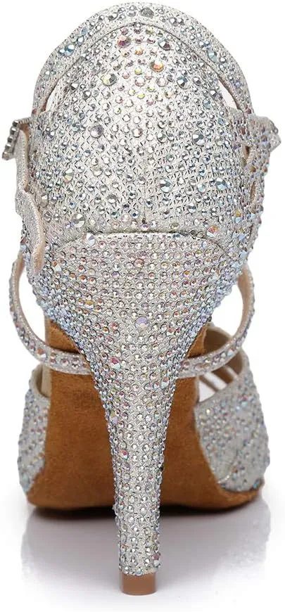 DKZSYIM Women's Latin Dance Shoes Rhinestone Dance Shoes, Wedding Dancing Shoes Model YCL390