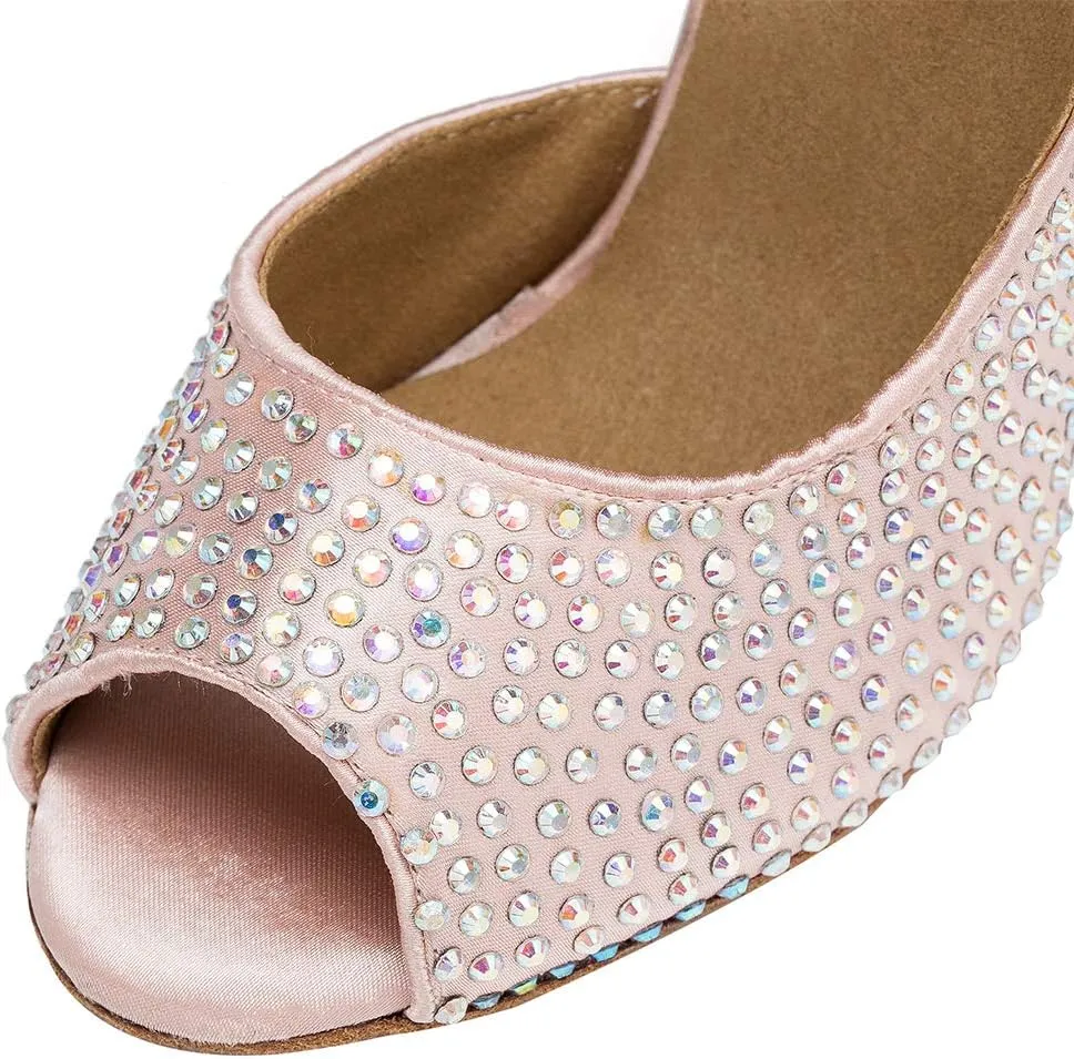DKZSYIM Women's Rhinestone Ballroom Dance Shoes Latin Salsa Performance Dance Shoes,Model YCL126