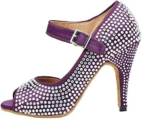 DKZSYIM Women's Rhinestone Ballroom Dance Shoes Latin Salsa Performance Dance Shoes,Model YCL126