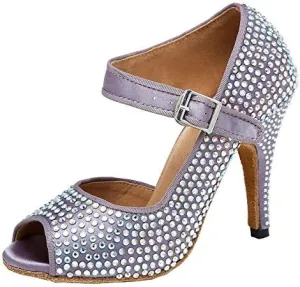 DKZSYIM Women's Rhinestone Ballroom Dance Shoes Latin Salsa Performance Dance Shoes,Model YCL126