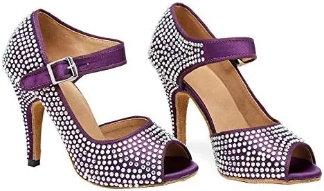 DKZSYIM Women's Rhinestone Ballroom Dance Shoes Latin Salsa Performance Dance Shoes,Model YCL126