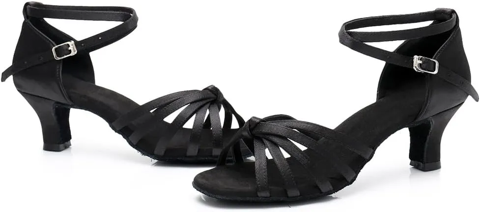 DKZSYIM Women's Satin Latin Dance Shoes Ballroom Performance Shoes Model WH1213/1217