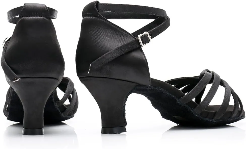 DKZSYIM Women's Satin Latin Dance Shoes Ballroom Performance Shoes Model WH1213/1217