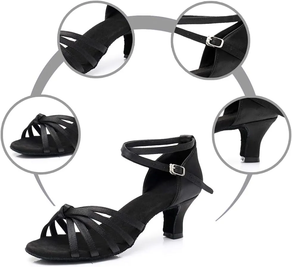 DKZSYIM Women's Satin Latin Dance Shoes Ballroom Performance Shoes Model WH1213/1217