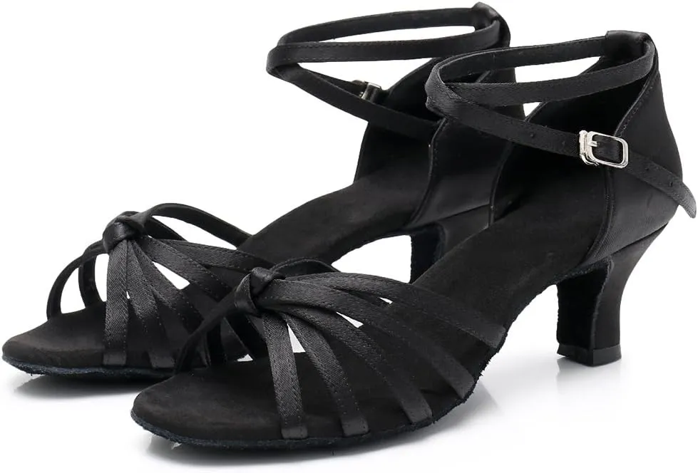 DKZSYIM Women's Satin Latin Dance Shoes Ballroom Performance Shoes Model WH1213/1217
